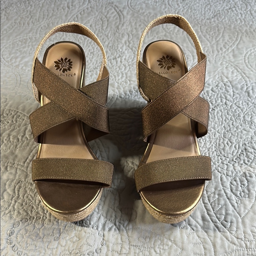 Yellow Box Brown Wedge Sandals with Crisscross Straps